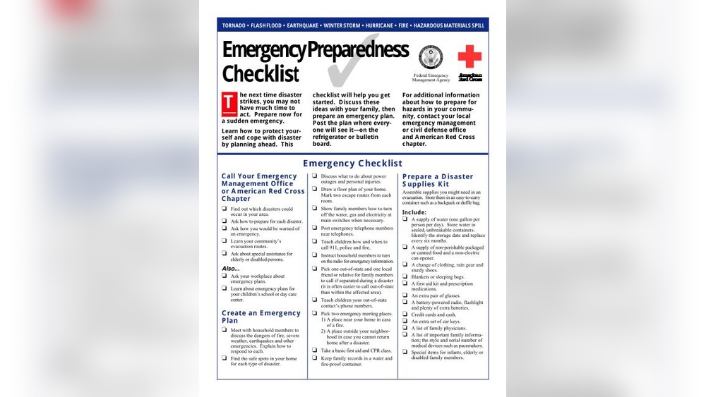 Emergency Preparedness Checklist Fema