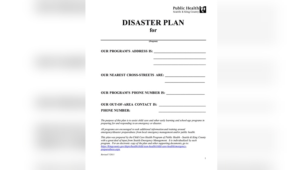 Emergency Preparedness Plan Daycare
