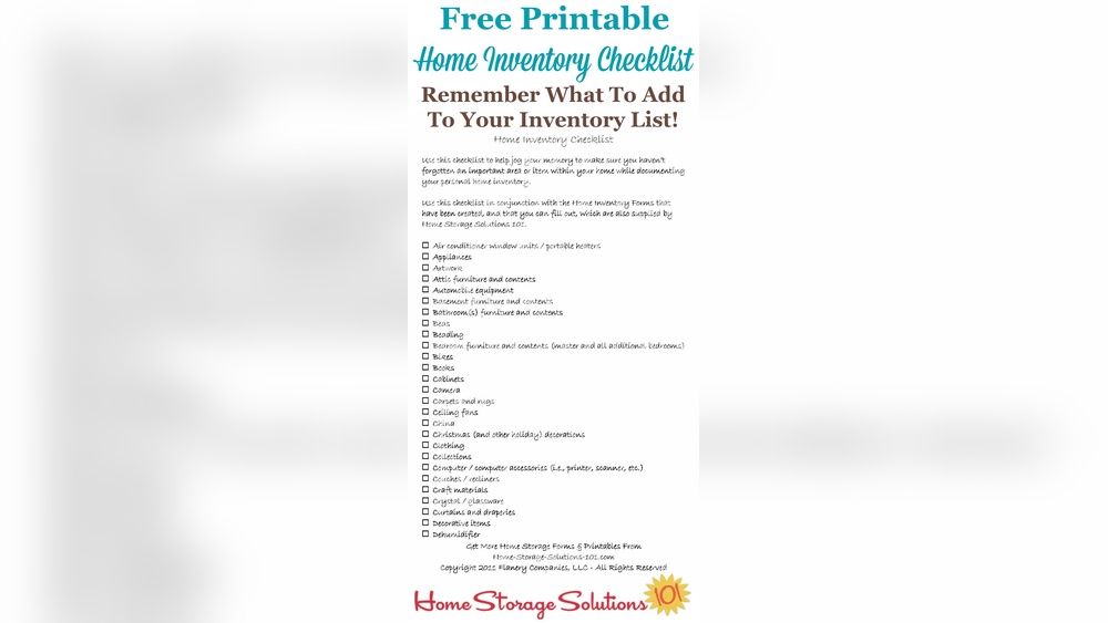 Printer Home Inventory Checklist Storage Solutions